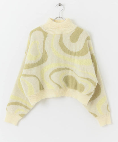 大理石紋提花高領針織衫