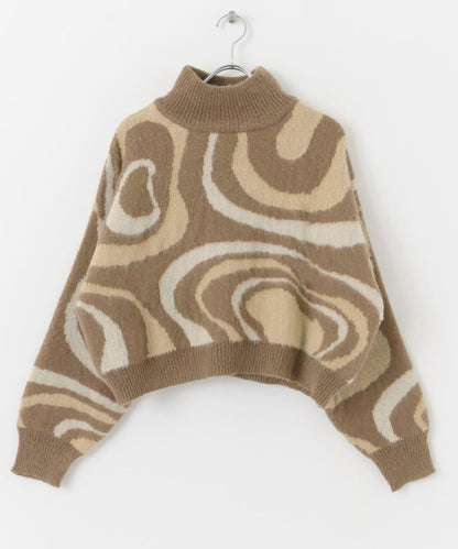 大理石紋提花高領針織衫