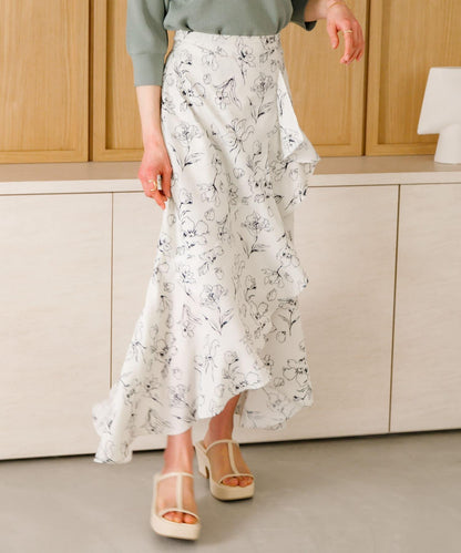 花卉印花荷葉邊半身裙