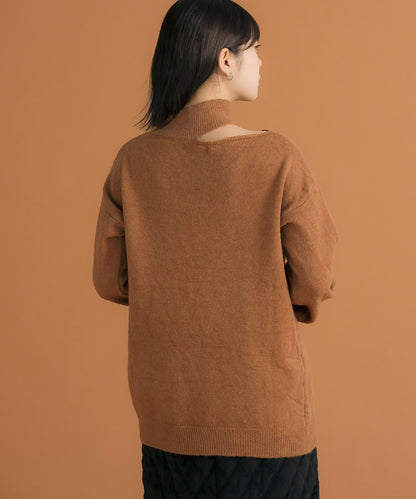 不對稱一字肩寬鬆針織衫