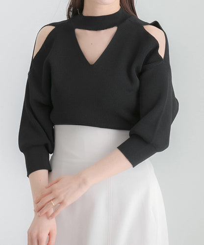 鏤空高領針織衫（五分袖）