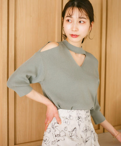 鏤空高領針織衫（五分袖）