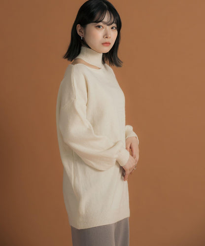 不對稱一字肩寬鬆針織衫