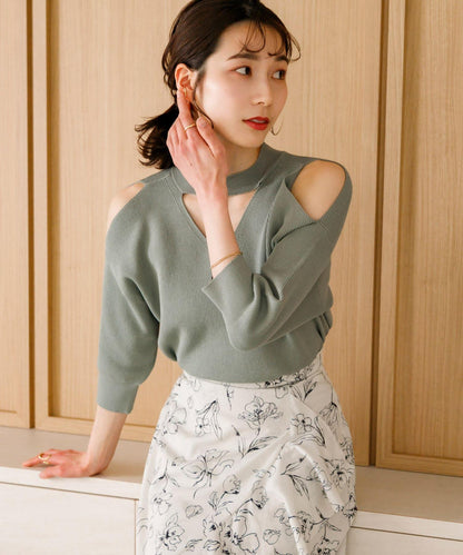 鏤空高領針織衫（五分袖）