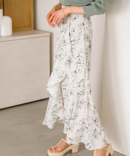 花卉印花荷葉邊半身裙