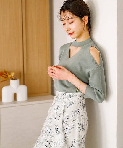 鏤空高領針織衫（五分袖）