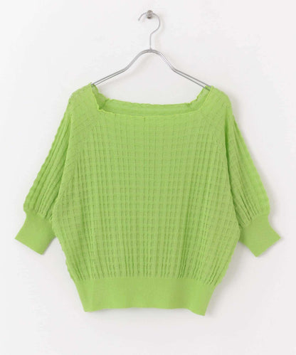 透視提花拼色針織上衣