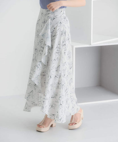 花卉印花荷葉邊半身裙