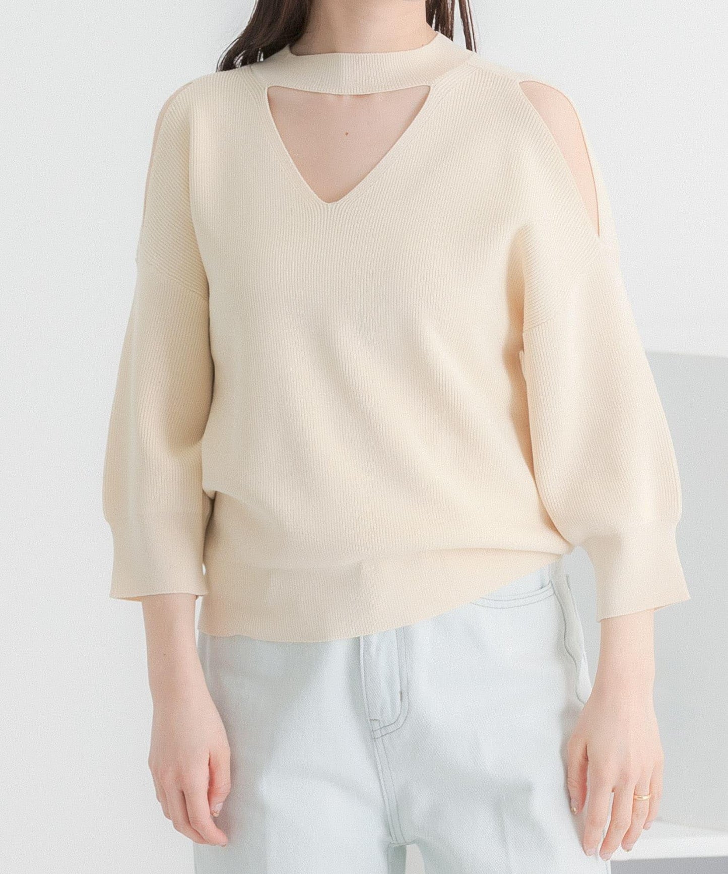 鏤空高領針織衫（五分袖）