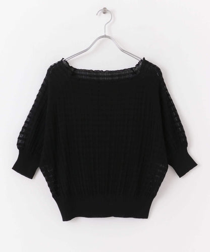 透視提花拼色針織上衣