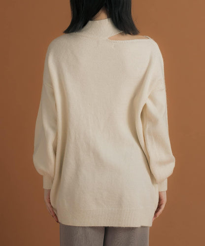 不對稱一字肩寬鬆針織衫