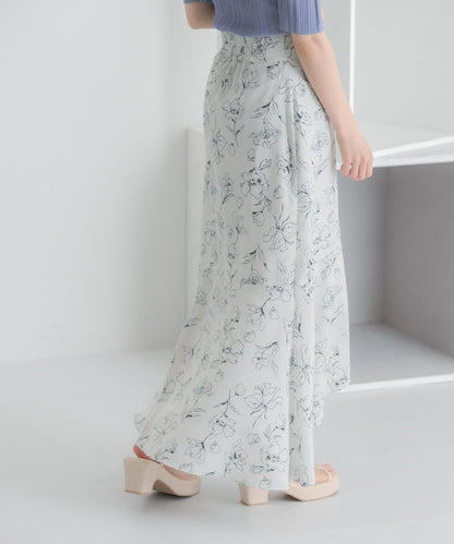 花卉印花荷葉邊半身裙