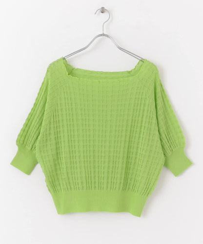 透視提花拼色針織上衣