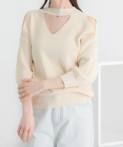 鏤空高領針織衫（五分袖）