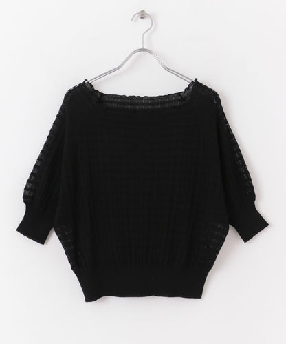 透視提花拼色針織上衣