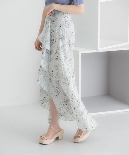 花卉印花荷葉邊半身裙