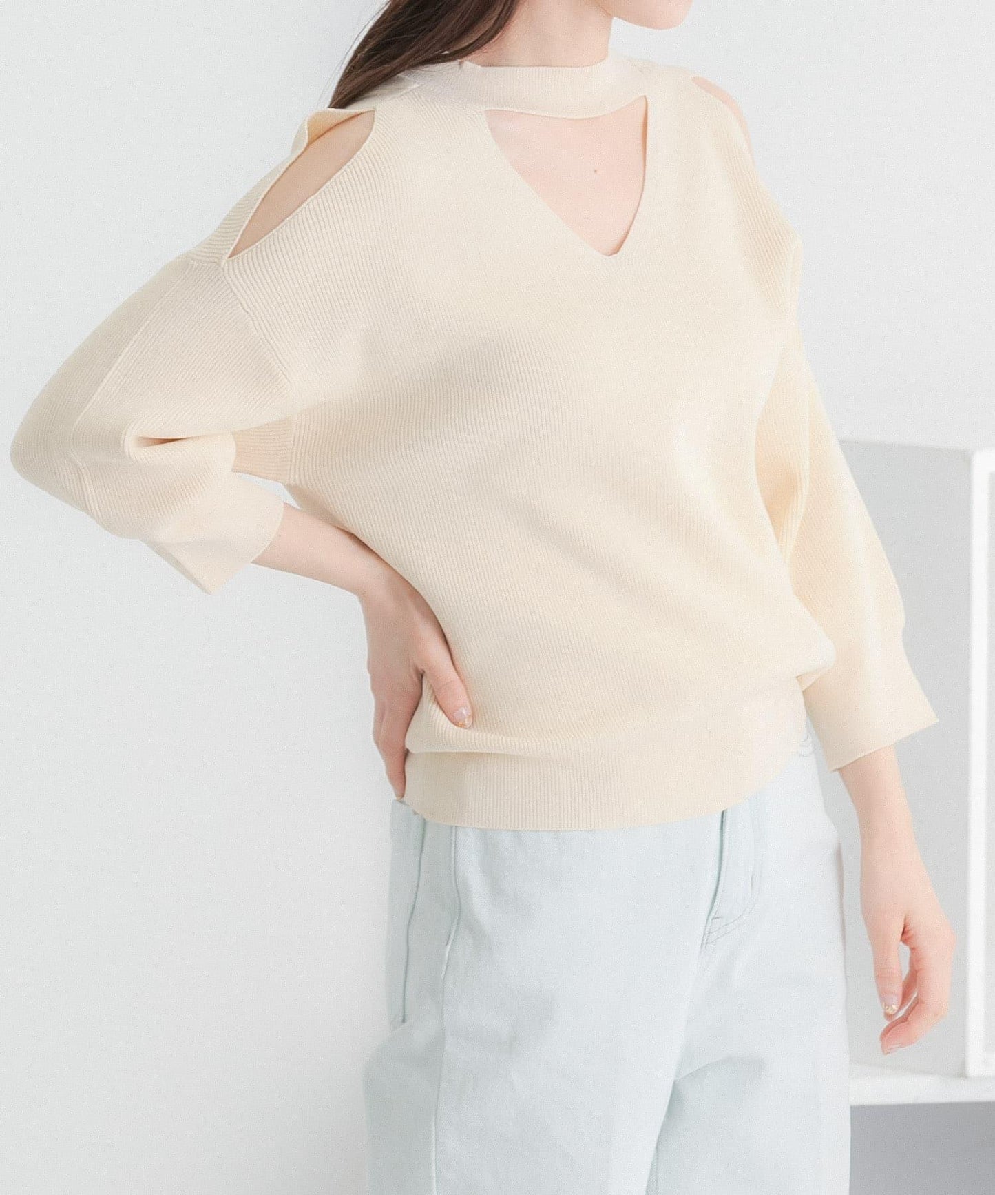 鏤空高領針織衫（五分袖）