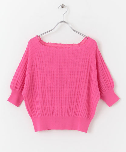 透視提花拼色針織上衣