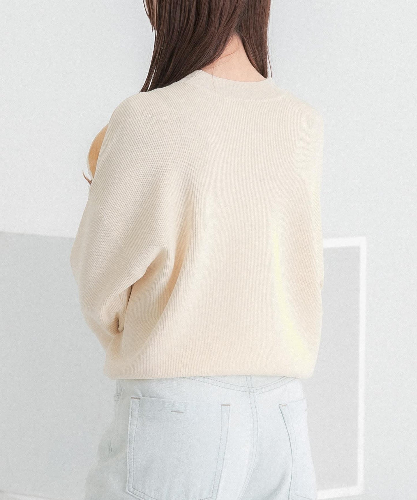 鏤空高領針織衫（五分袖）