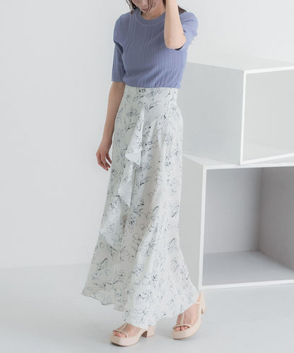 花卉印花荷葉邊半身裙