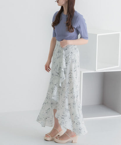 花卉印花荷葉邊半身裙