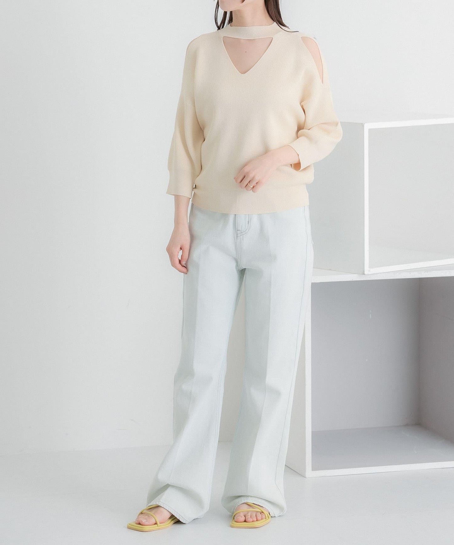 鏤空高領針織衫（五分袖）