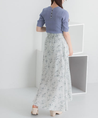 花卉印花荷葉邊半身裙