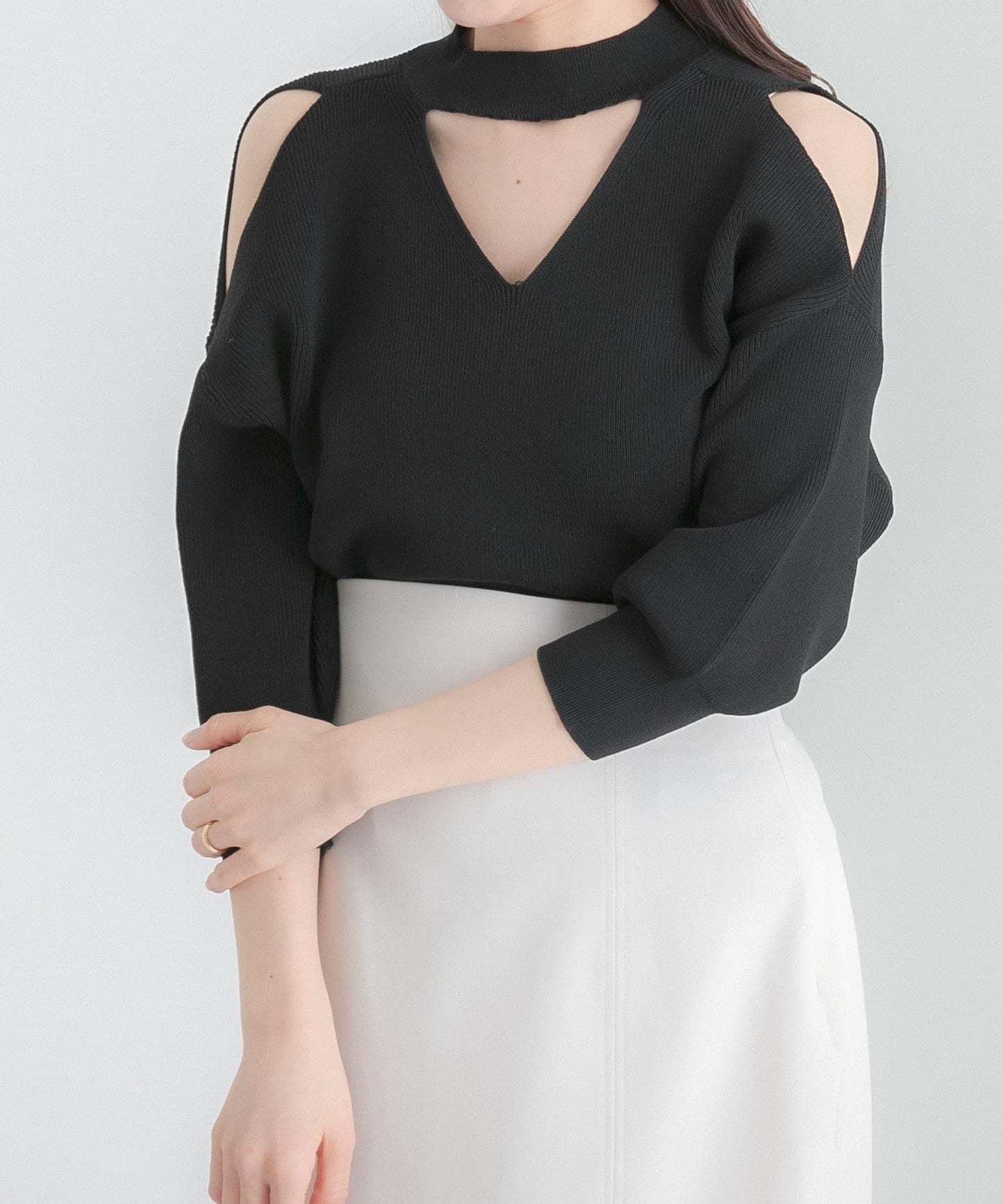 鏤空高領針織衫（五分袖）