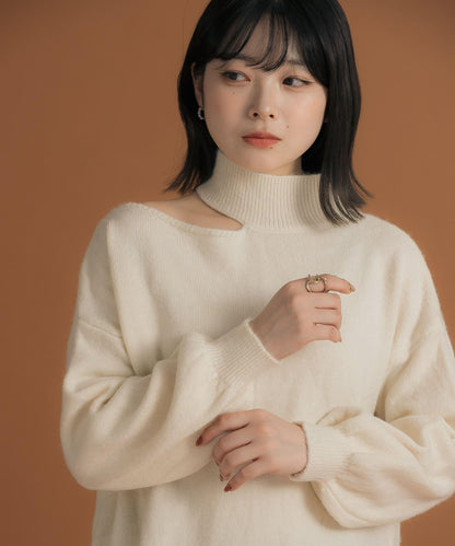 不對稱一字肩寬鬆針織衫