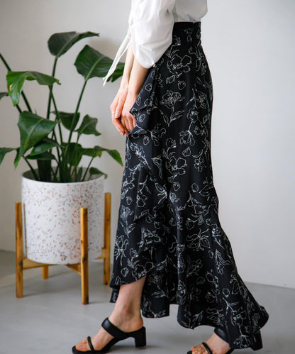 花卉印花荷葉邊半身裙