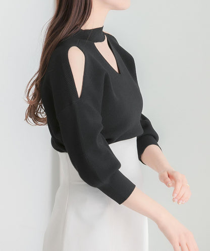 鏤空高領針織衫（五分袖）