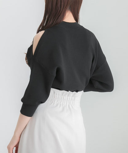 鏤空高領針織衫（五分袖）