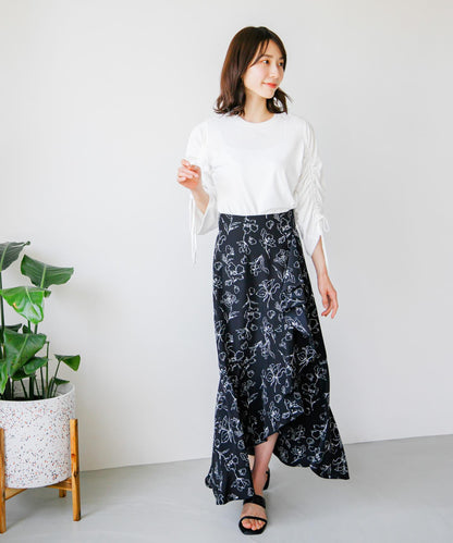 花卉印花荷葉邊半身裙