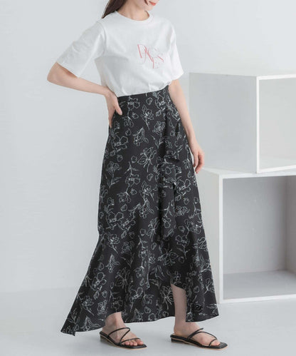 花卉印花荷葉邊半身裙