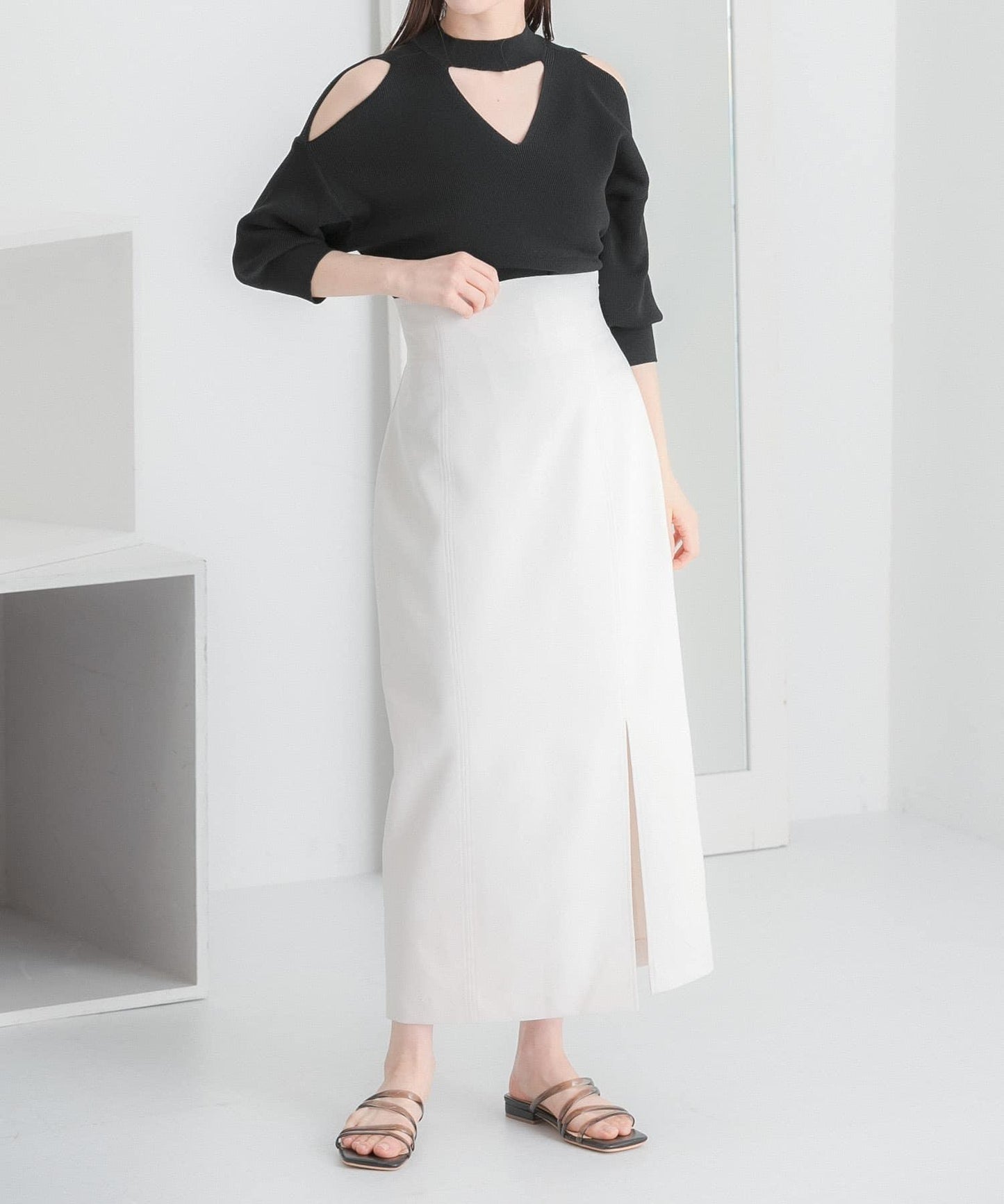 鏤空高領針織衫（五分袖）