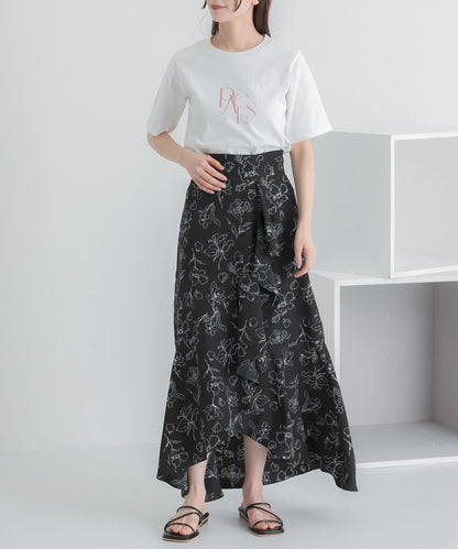花卉印花荷葉邊半身裙