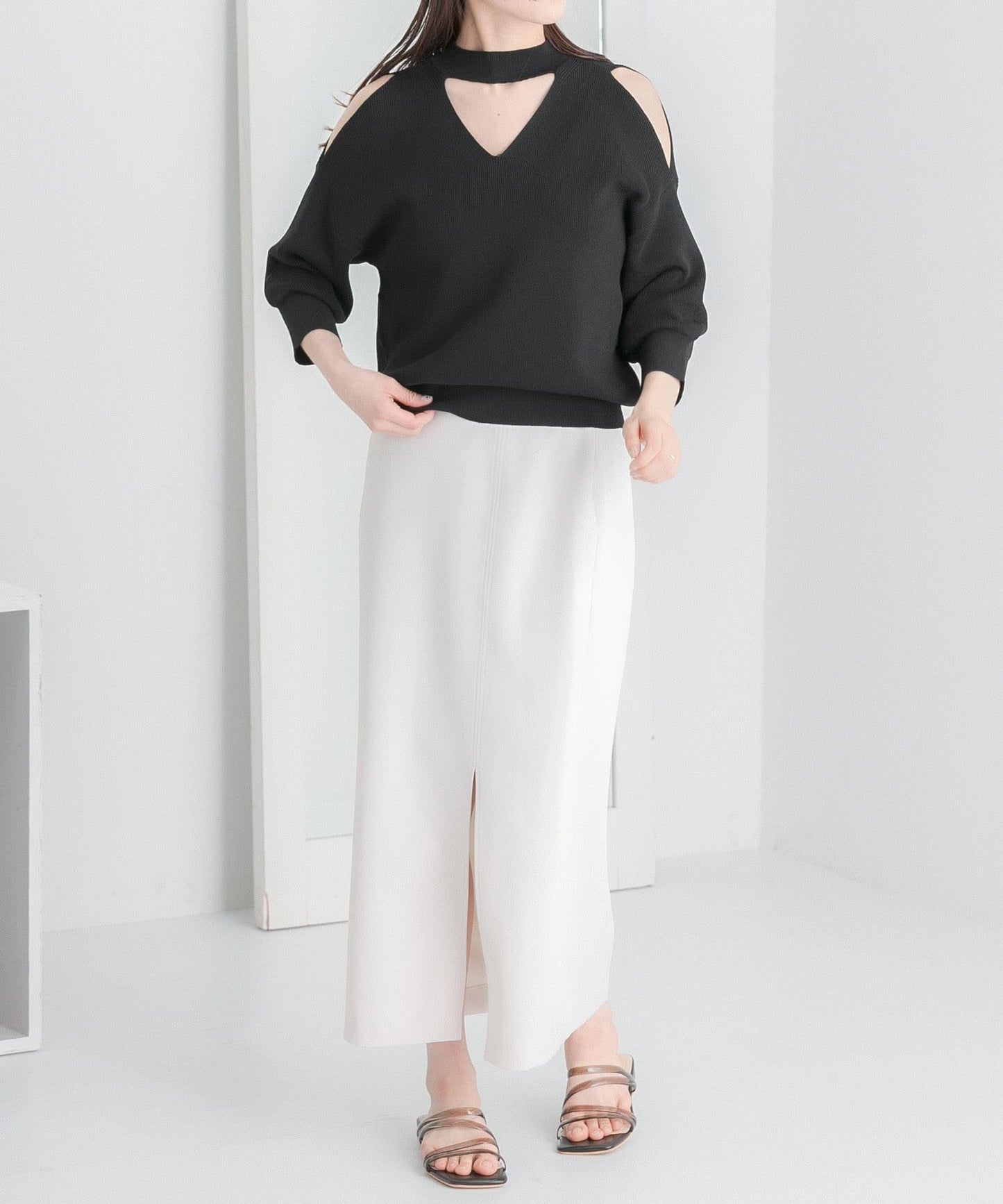 鏤空高領針織衫（五分袖）