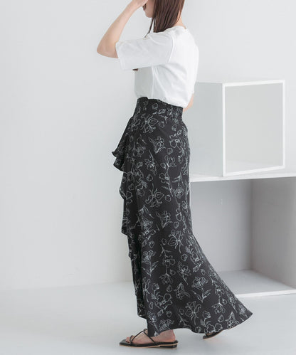 花卉印花荷葉邊半身裙