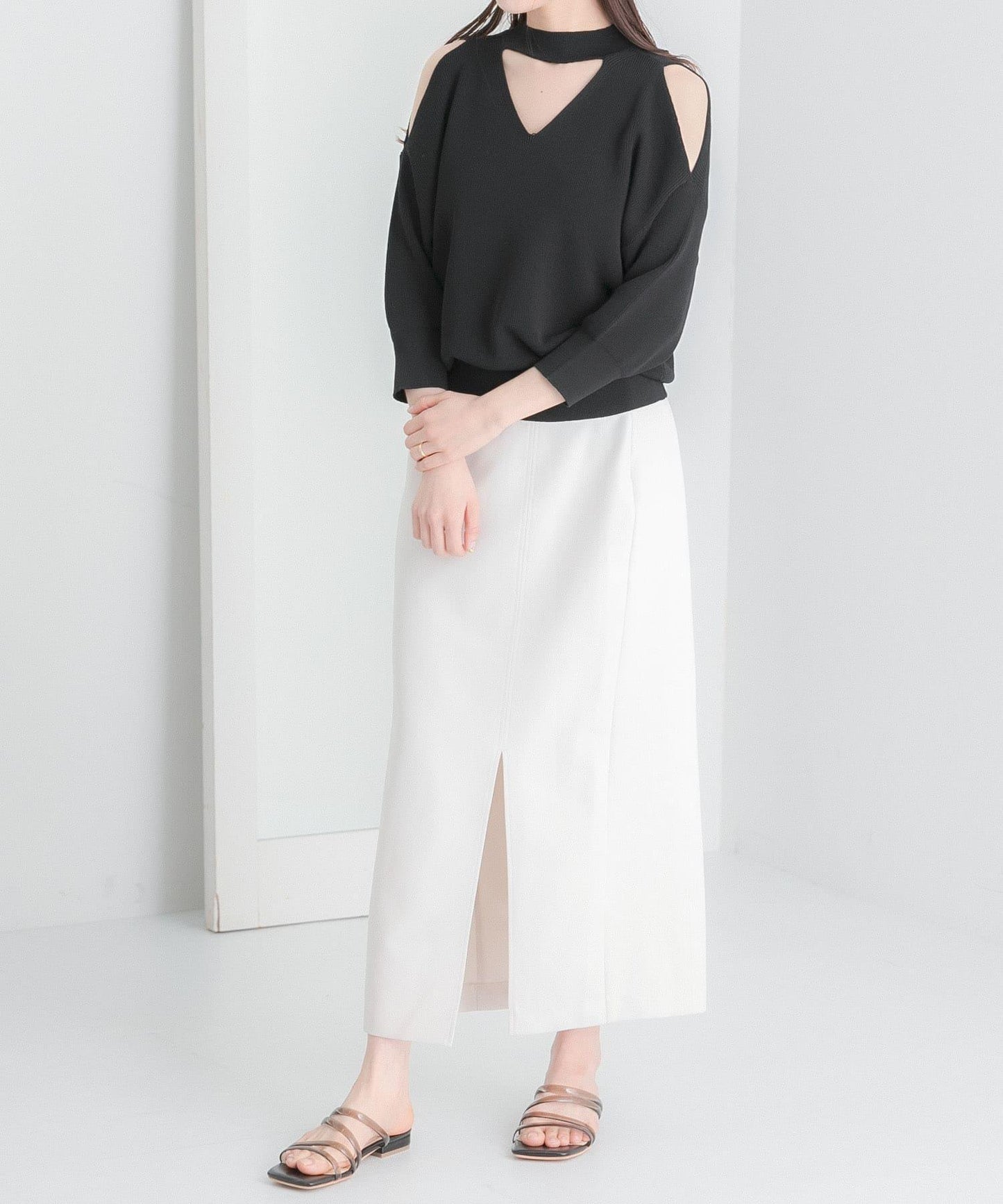 鏤空高領針織衫（五分袖）