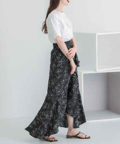 花卉印花荷葉邊半身裙