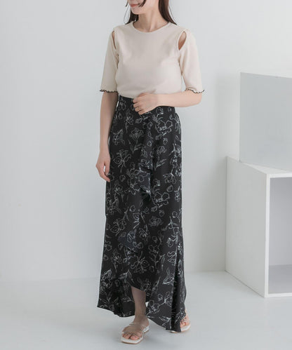 花卉印花荷葉邊半身裙