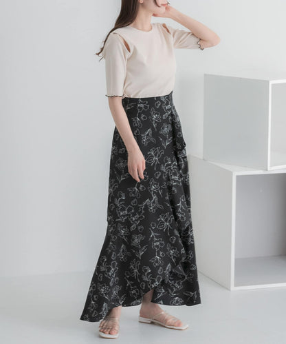 花卉印花荷葉邊半身裙