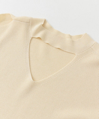 鏤空高領針織衫（五分袖）