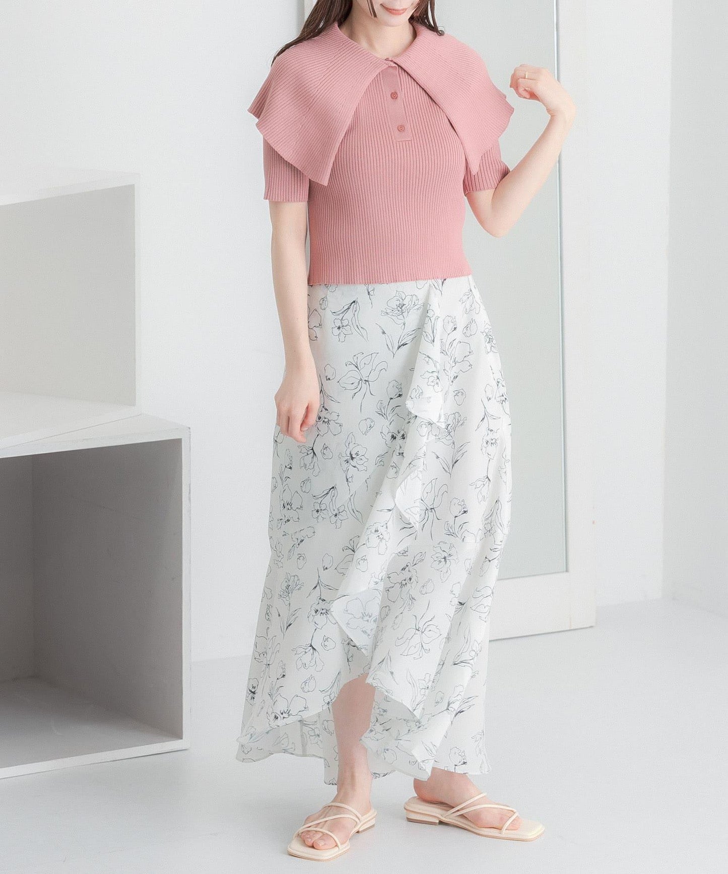 花卉印花荷葉邊半身裙