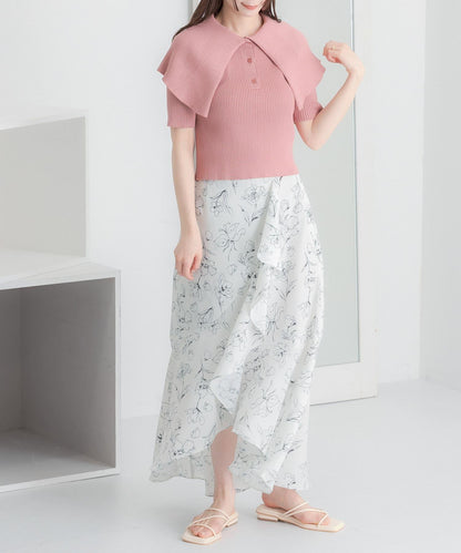 花卉印花荷葉邊半身裙