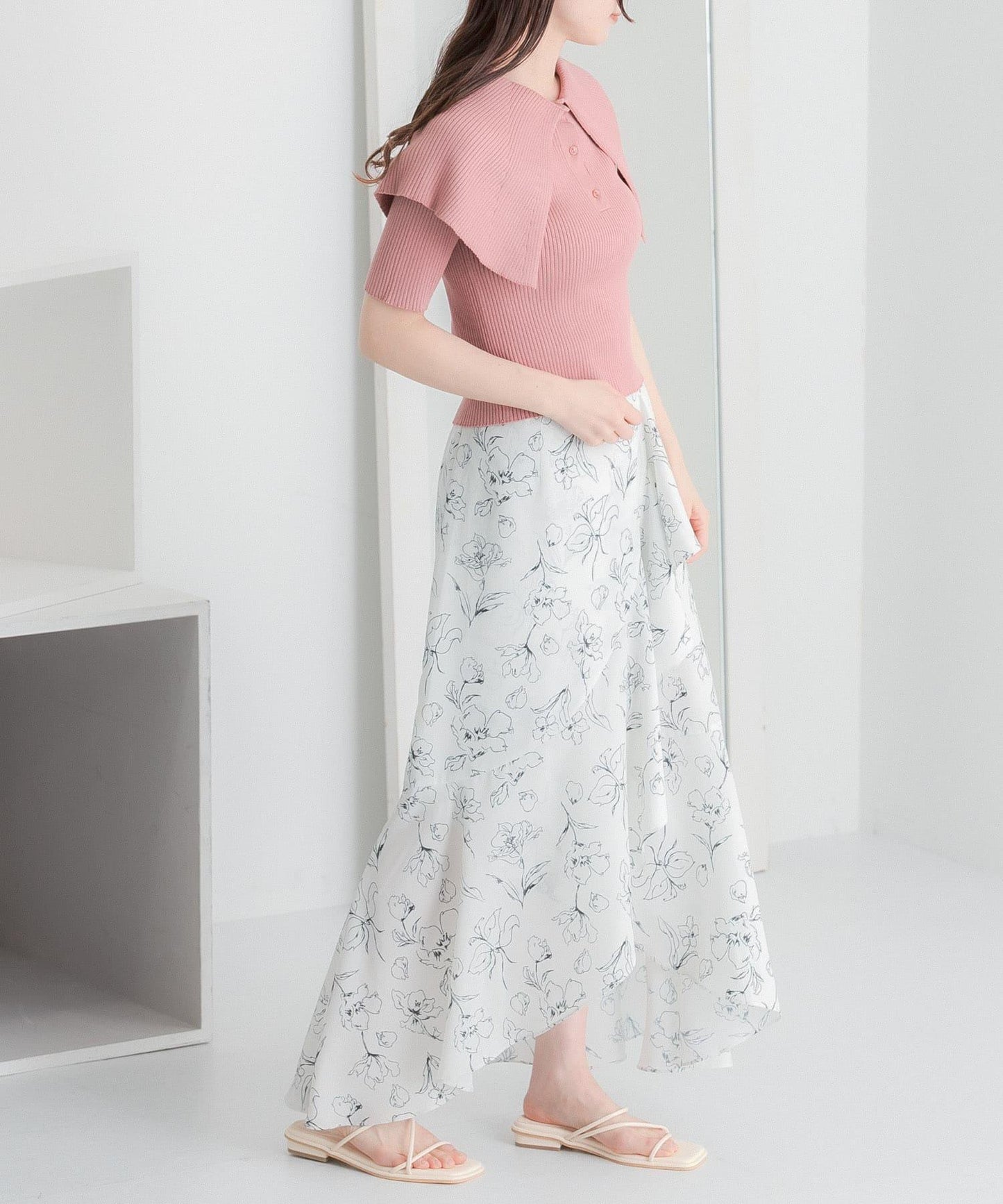 花卉印花荷葉邊半身裙