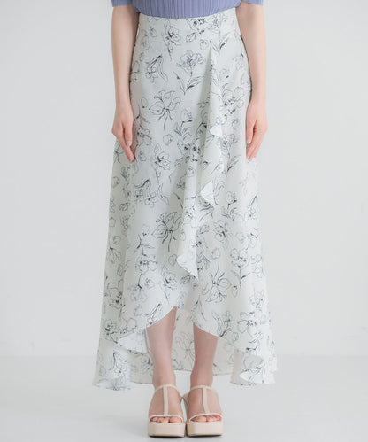 花卉印花荷葉邊半身裙