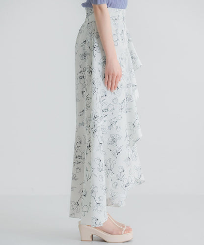 花卉印花荷葉邊半身裙