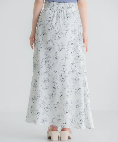 花卉印花荷葉邊半身裙