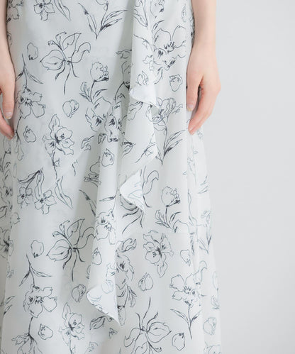 花卉印花荷葉邊半身裙